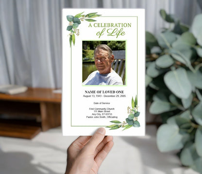 Eucalyptus Watercolor Funeral Program Template - The Funeral Program Site