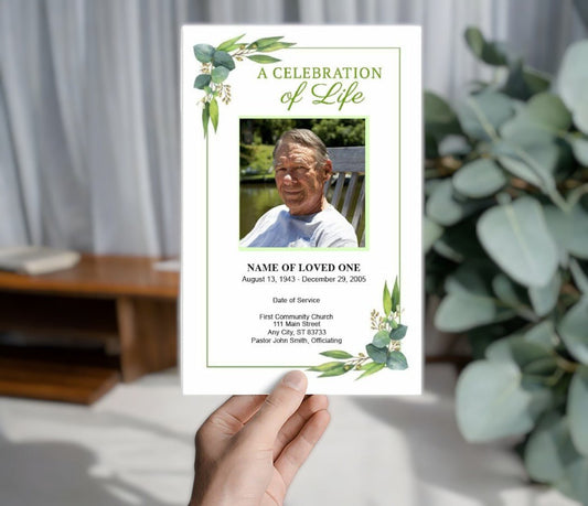 Eucalyptus Watercolor Funeral Program Template - The Funeral Program Site