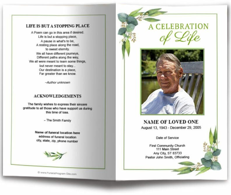 Eucalyptus Watercolor Funeral Program Template - The Funeral Program Site