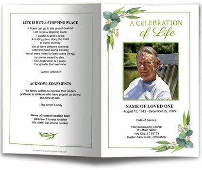 Eucalyptus Watercolor Funeral Program Template - The Funeral Program Site