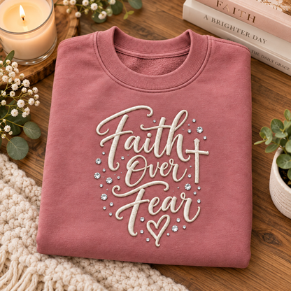Faith Over Fear Rhinestone & Embroidered Script Sweatshirt