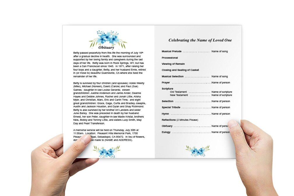 Floral Glitter Funeral Program Template - The Funeral Program Site