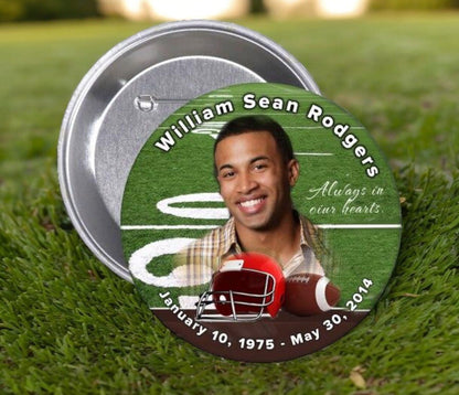 Football Memorial Button Pin (Pack of 10) - Celebrate Prints