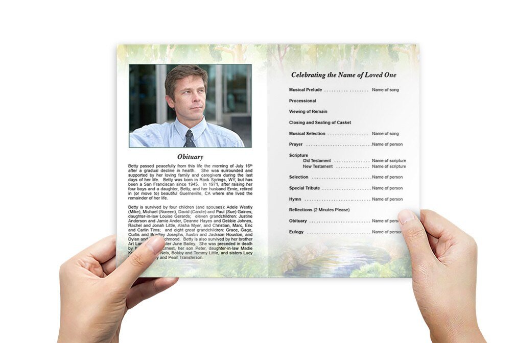Forest Watercolor Funeral Program Template - The Funeral Program Site