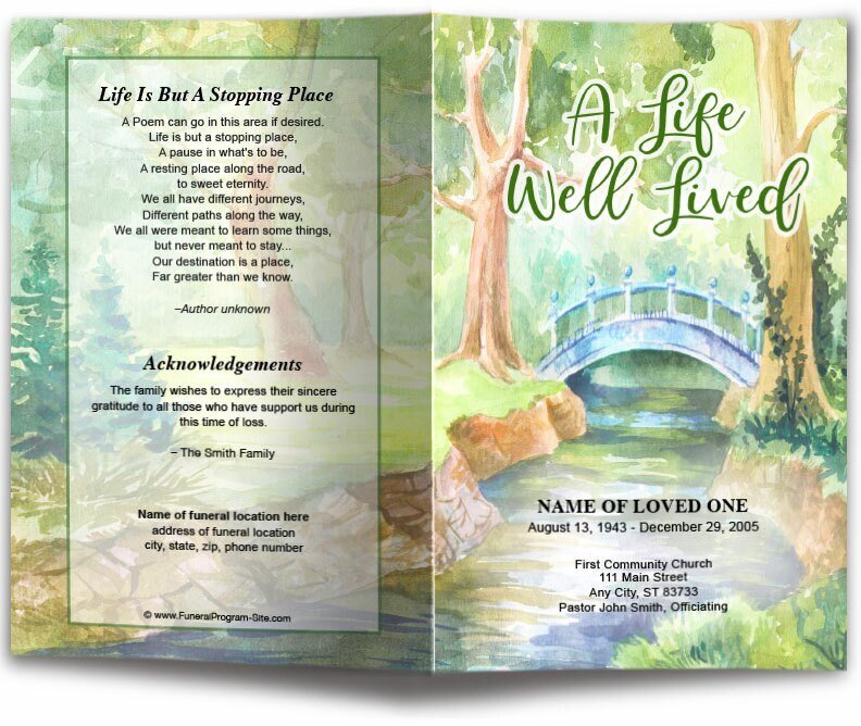 Forest Watercolor Funeral Program Template - The Funeral Program Site