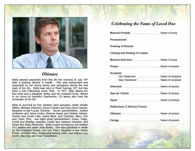 Forest Watercolor Funeral Program Template - The Funeral Program Site