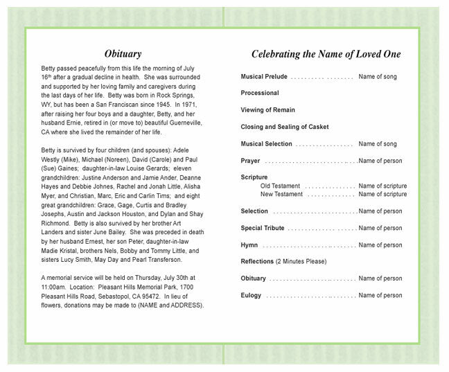 Fresca Funeral Program Template - The Funeral Program Site