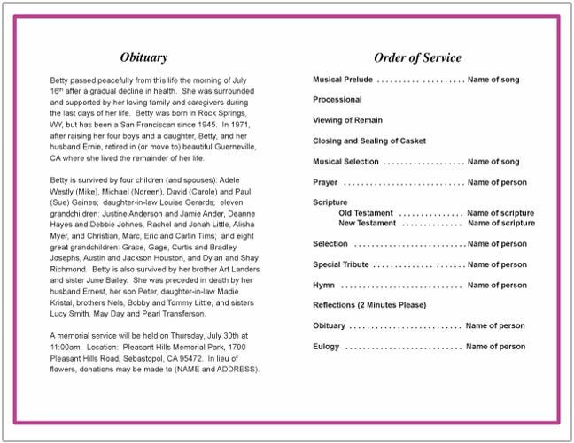 Fuschia Funeral Program Template - The Funeral Program Site