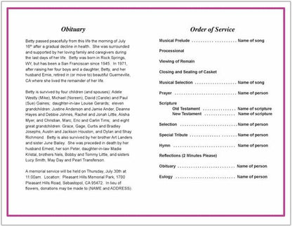 Fuschia Funeral Program Template - The Funeral Program Site