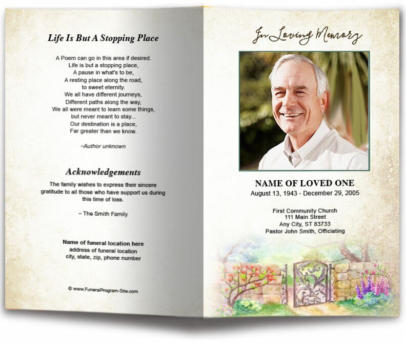 Garden Gate Watercolor Funeral Program Template - The Funeral Program Site