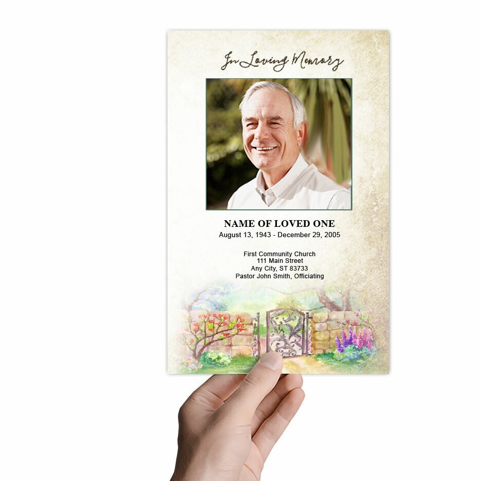 Garden Gate Watercolor Funeral Program Template - The Funeral Program Site