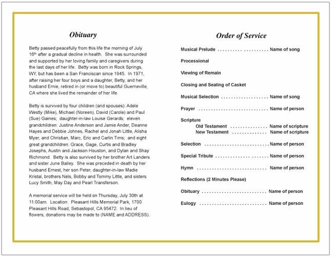 Goldenrod Funeral Program Template - The Funeral Program Site