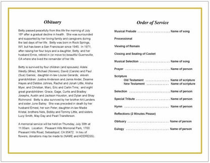 Goldenrod Funeral Program Template - The Funeral Program Site