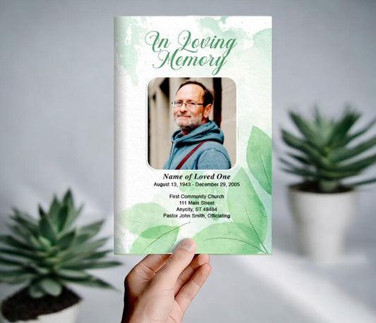 Green Leaf Funeral Program Template - The Funeral Program Site