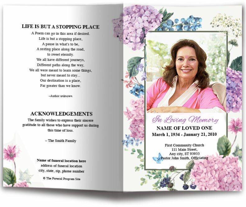 Hydrangea Watercolor Funeral Program Template - The Funeral Program Site