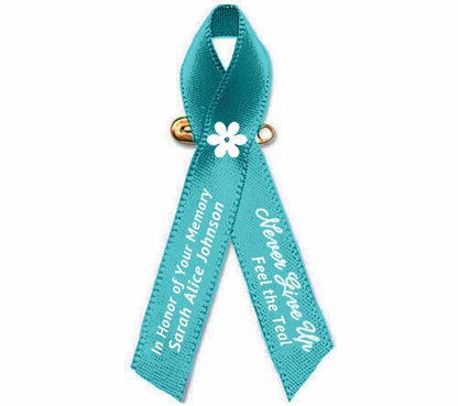 Personalized Ovarian Cancer Ribbon (Teal) - Pack of 10.