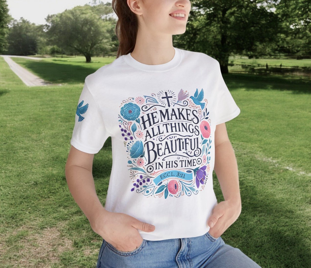 Inspirational Women's Jersey Tee - "He Makes All Things Beautiful" - Celebrate Prints