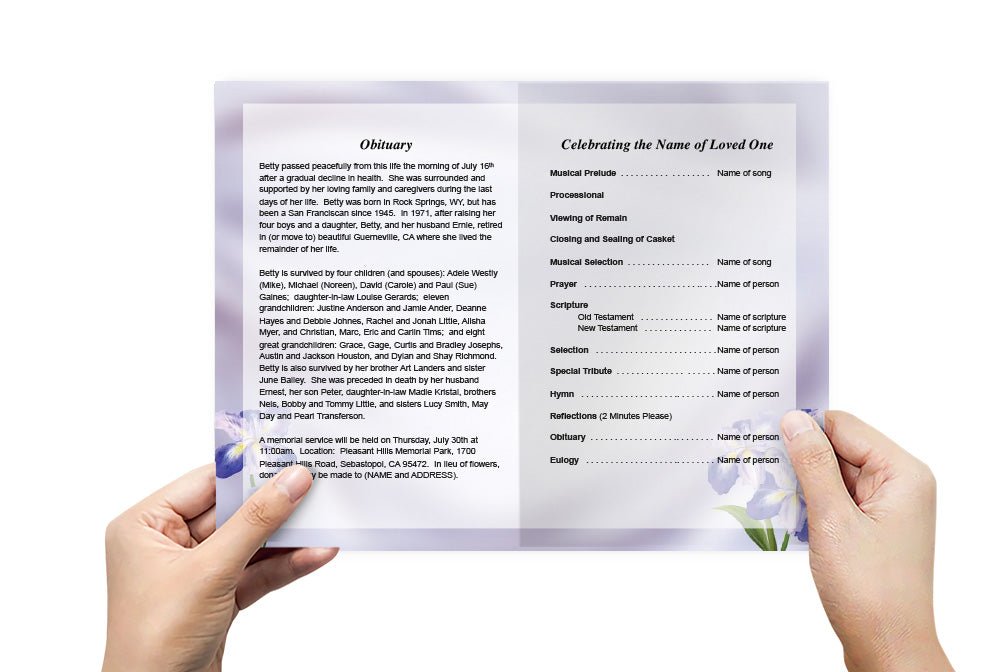 Iris Funeral Program Template - The Funeral Program Site