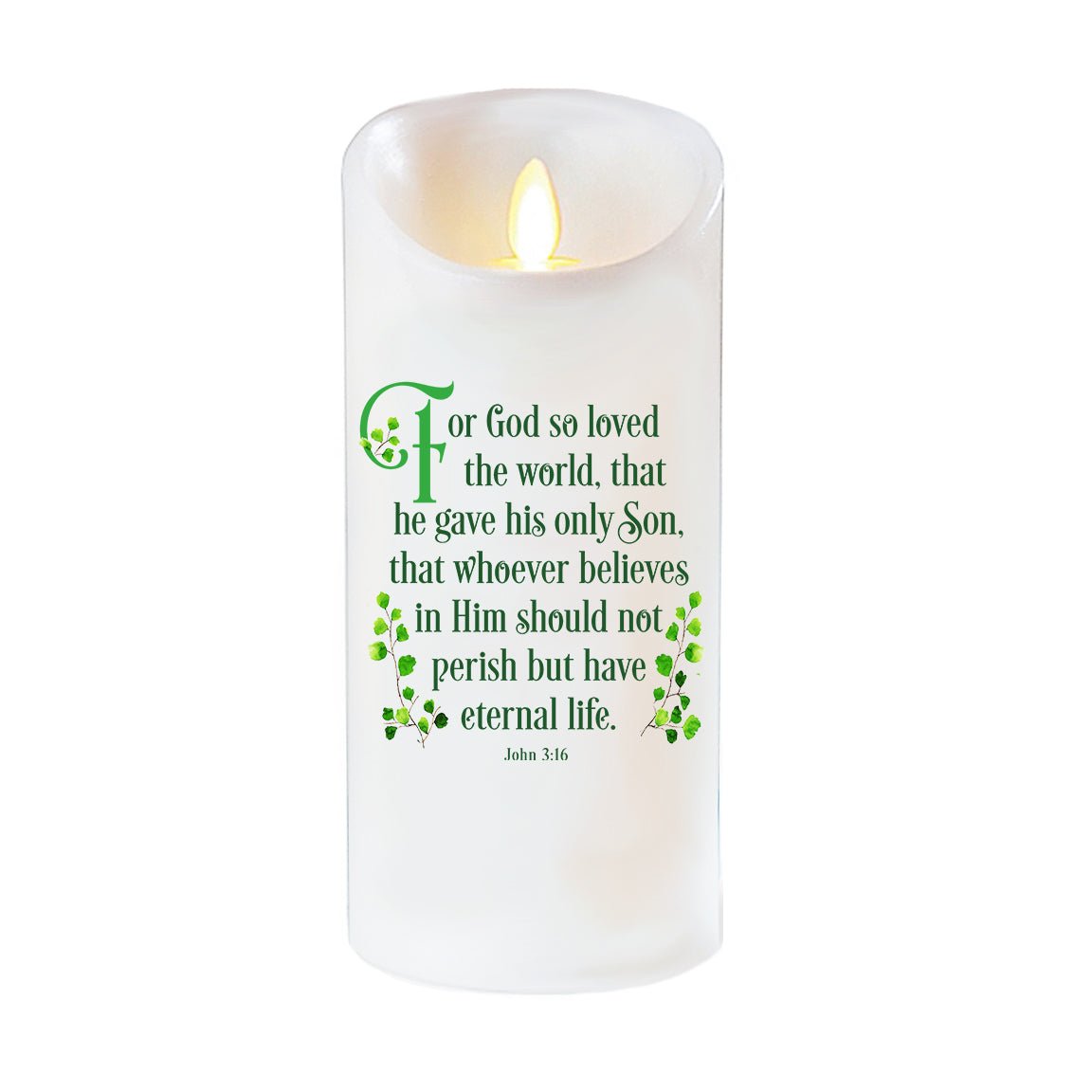 John 3:16 Bible Verse Dancing Wick LED Candle - Celebrate Prints