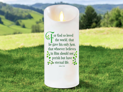 John 3:16 Bible Verse Dancing Wick LED Candle - Celebrate Prints