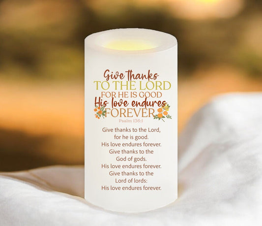 LED Candle - Give Thanks Bible Verse - Celebrate Prints