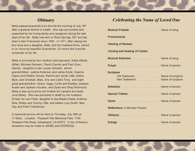 Leopard Funeral Program Template - The Funeral Program Site