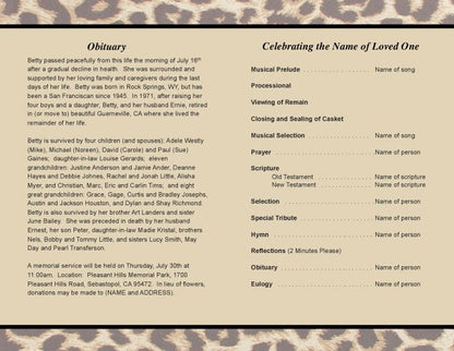 Leopard Funeral Program Template - The Funeral Program Site