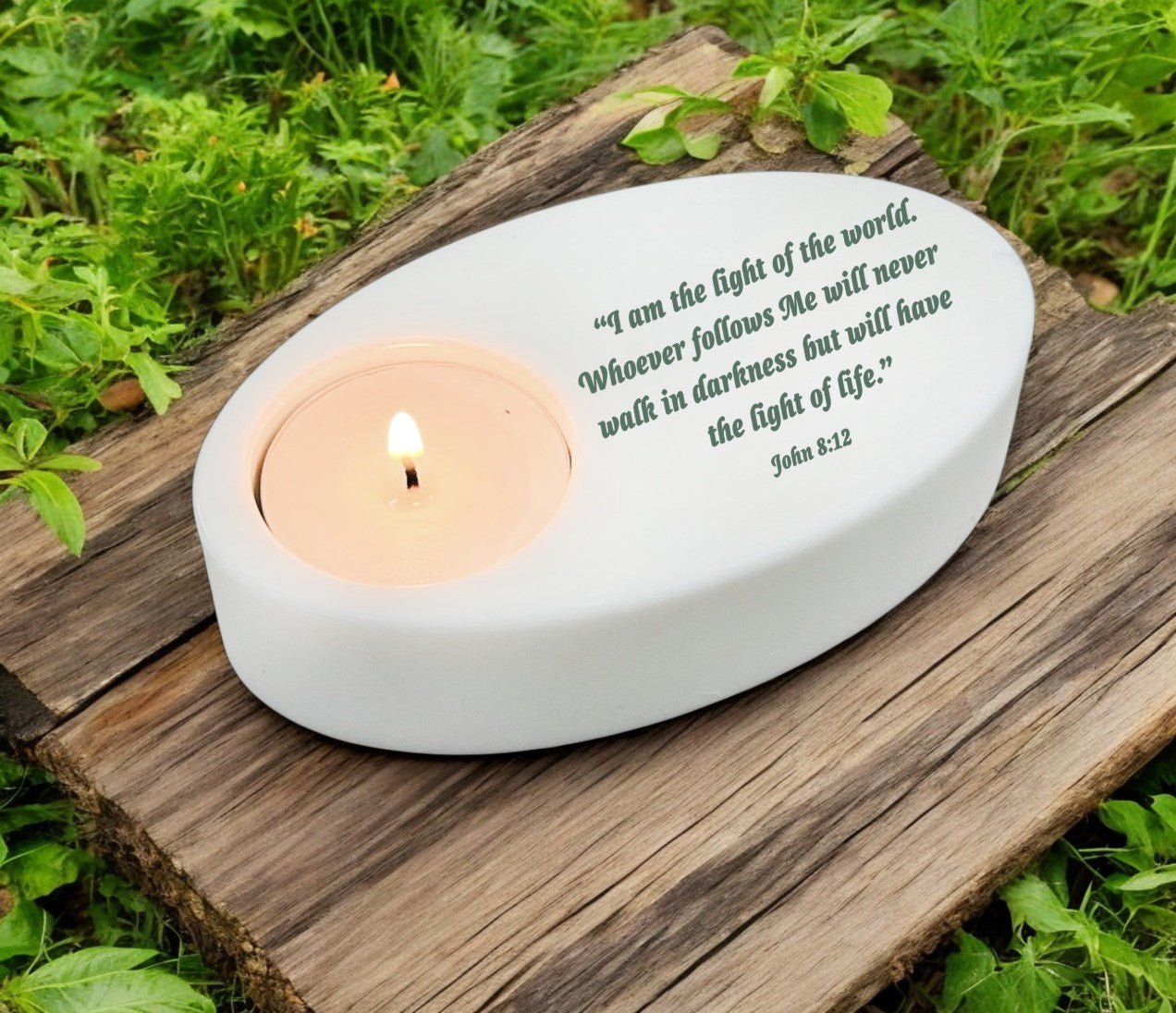 Light of the World Verse Oval Tea Light Candle Holder - Celebrate Prints