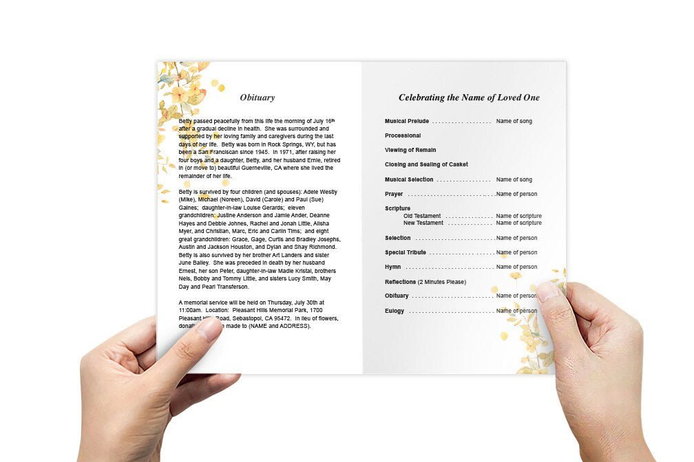 Linen Watercolor Funeral Program Template - The Funeral Program Site