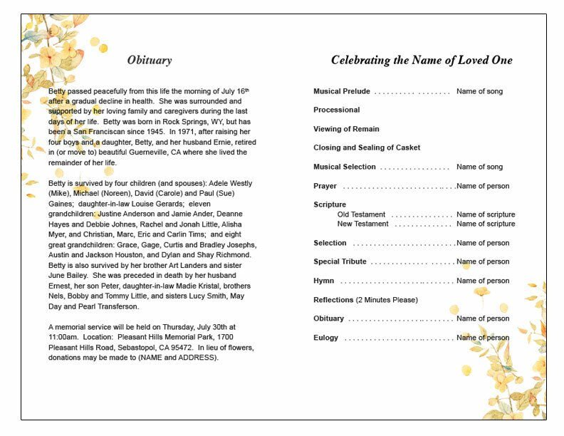 Linen Watercolor Funeral Program Template - The Funeral Program Site