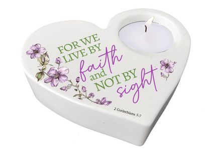 Live By Faith Bible Verse Heart Tea Light Candle Holder - Celebrate Prints