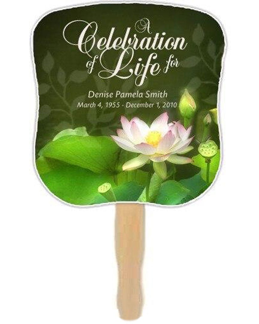 Lotus Memorial Fan With Wooden Handle (Pack Of 10) - Celebrate Prints