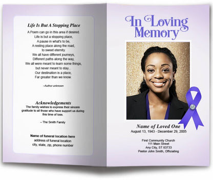 Lupus Purple Ribbon Funeral Program Template - The Funeral Program Site