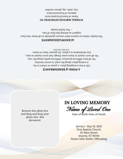 Minimalistic Greeting Card Style Google Docs Funeral Program Template - The Funeral Program Site