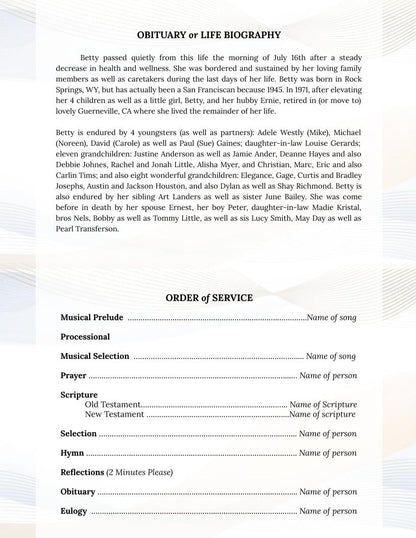 Minimalistic Greeting Card Style Google Docs Funeral Program Template - The Funeral Program Site