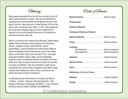 Modern Dove Funeral Program Template - The Funeral Program Site