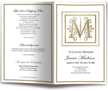 Monogram Gold Funeral Program Template - The Funeral Program Site