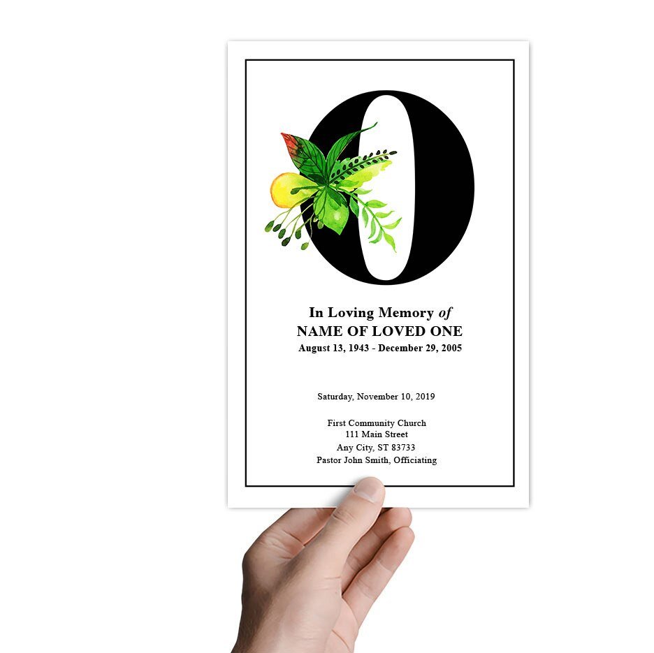 Monogram O Leaves Funeral Program Template - The Funeral Program Site