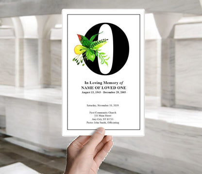 Monogram O Leaves Funeral Program Template - The Funeral Program Site