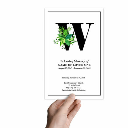 Monogram W Leaves Funeral Program Template - The Funeral Program Site
