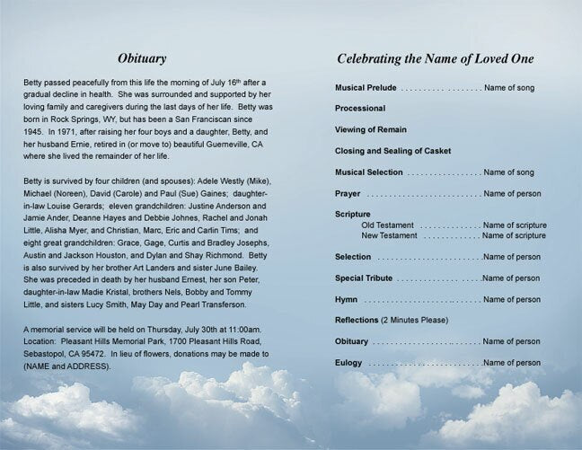 Morningstar Funeral Program Template - The Funeral Program Site