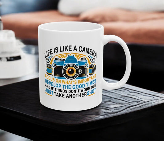 Motivational Ceramic Mug - "Life Is Like A Camera" - 11oz & 15oz - Celebrate Prints