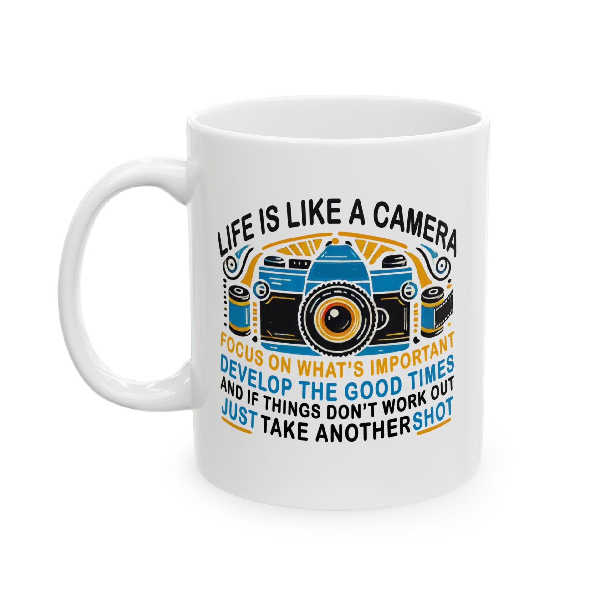 Motivational Ceramic Mug - "Life Is Like A Camera" - 11oz & 15oz - Celebrate Prints