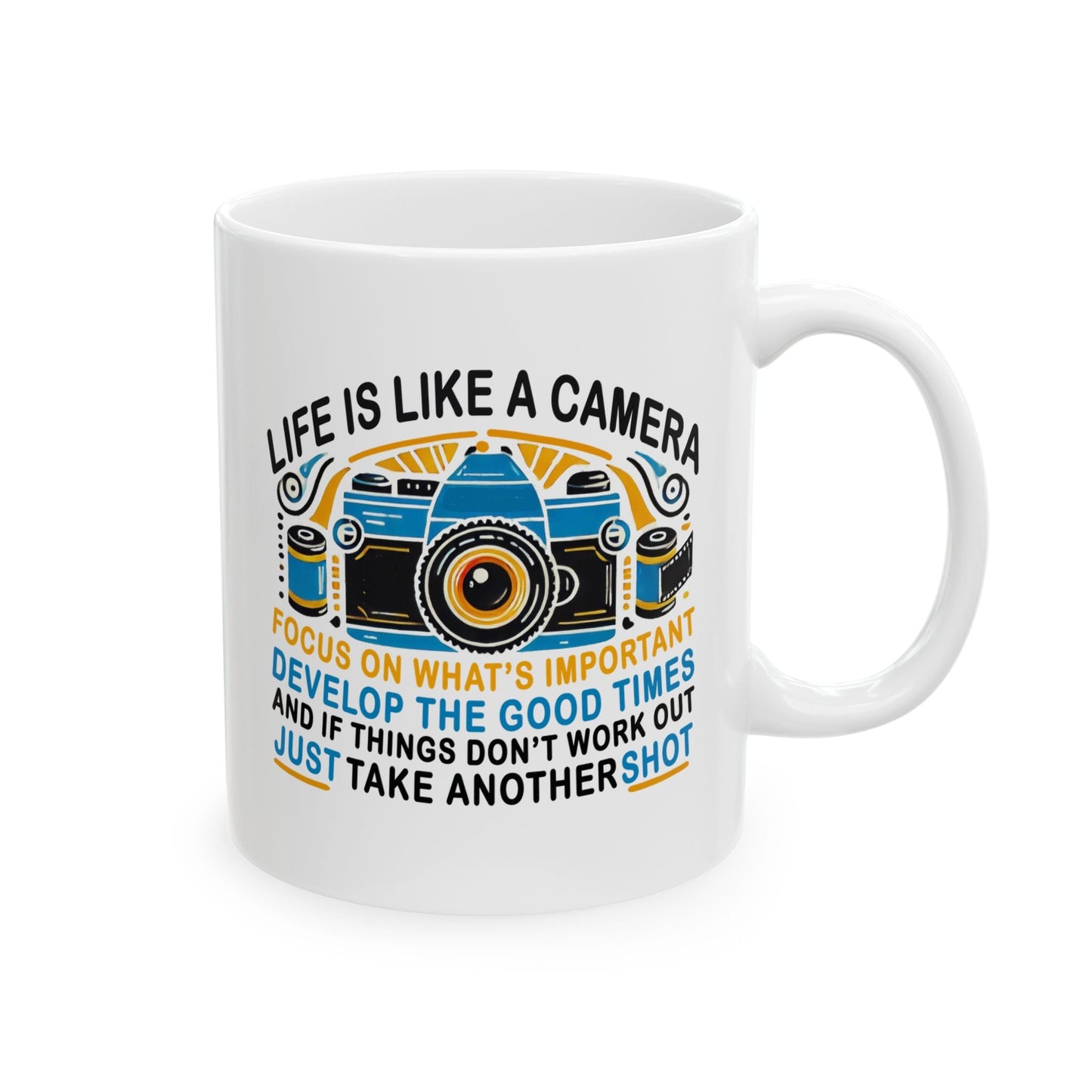 Motivational Ceramic Mug - "Life Is Like A Camera" - 11oz & 15oz - Celebrate Prints