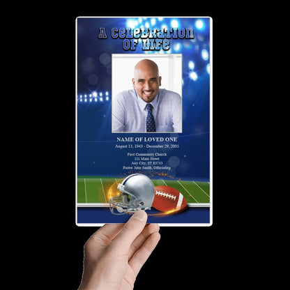 Navy Blue - Silver Football Team Color Funeral Program Template - The Funeral Program Site