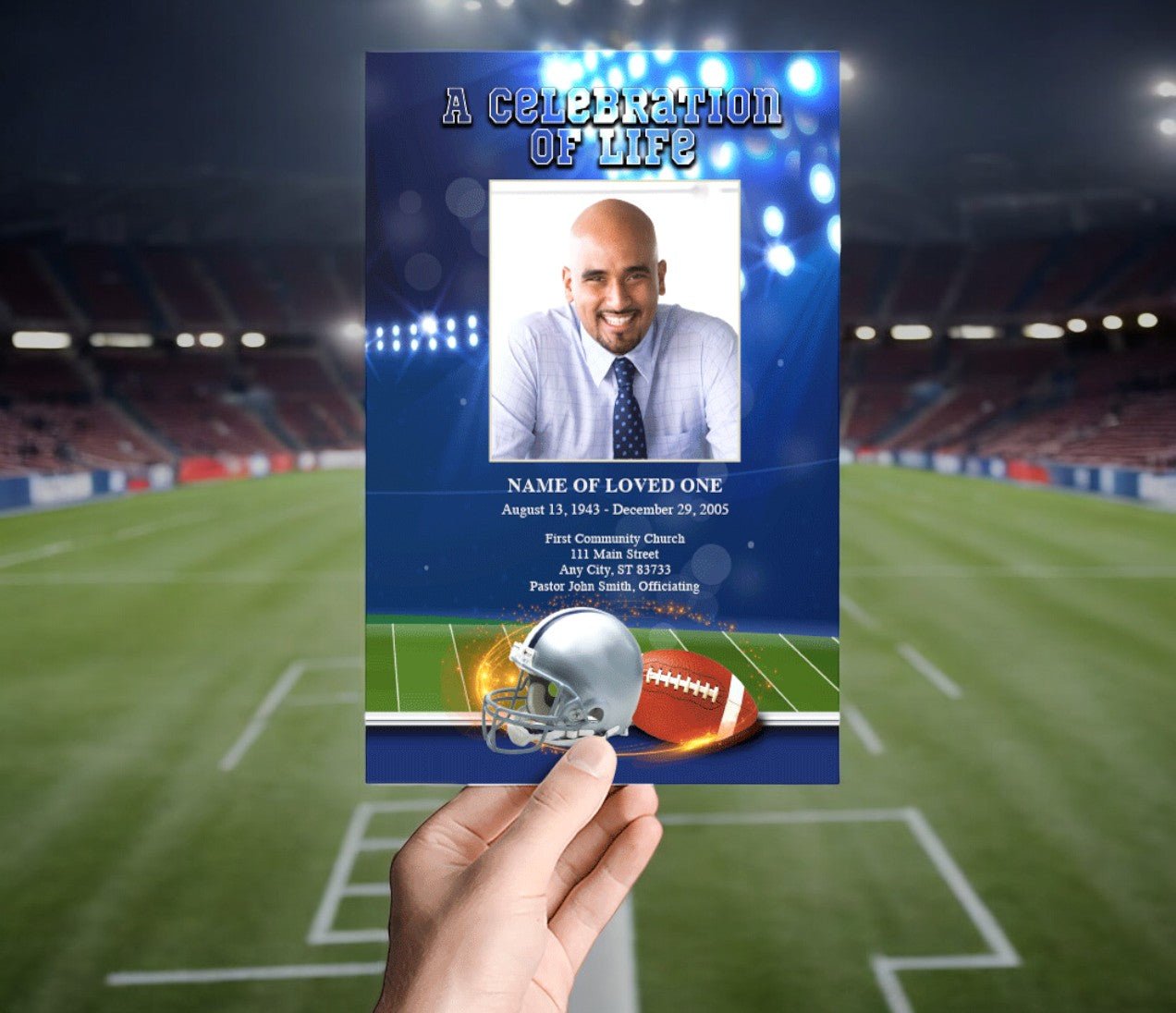 Navy Blue - Silver Football Team Color Funeral Program Template - The Funeral Program Site