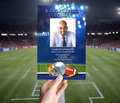 Navy Blue - Silver Football Team Color Funeral Program Template - The Funeral Program Site