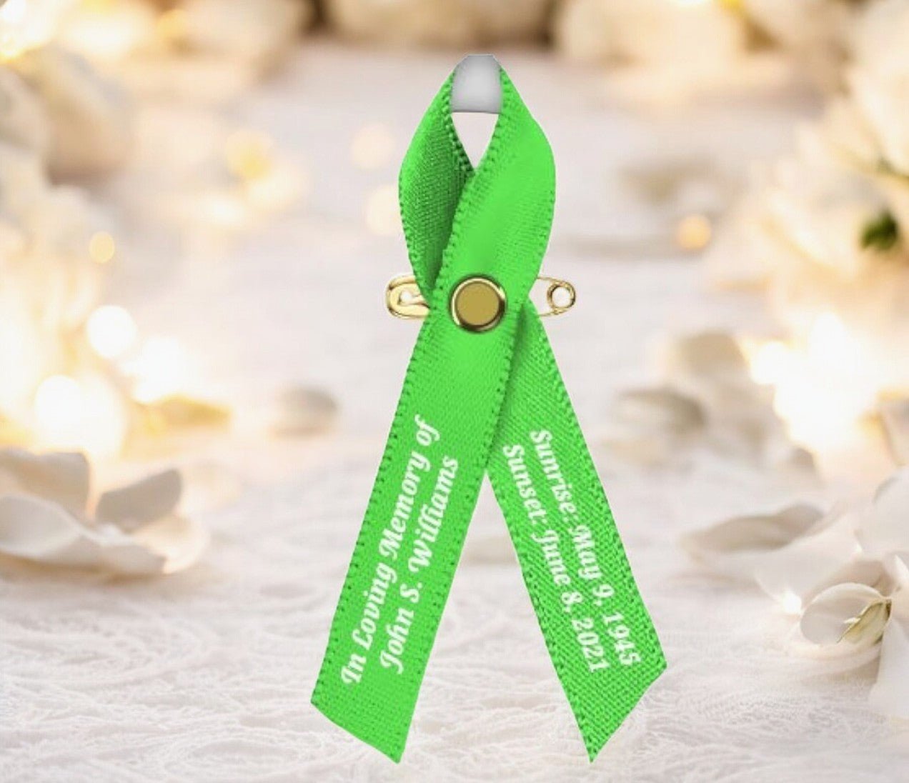 Non Hodgkin Lymphoma Cancer Ribbon Personalized (Lime Green) - Pack of 10 - Celebrate Prints