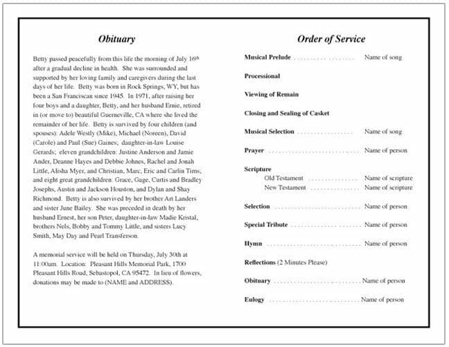 Ornate Funeral Program Template - The Funeral Program Site