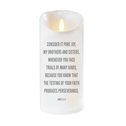 Perseverence Bible Verse Dancing Wick LED Candle - Celebrate Prints